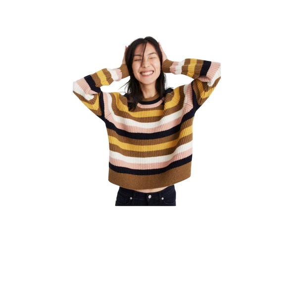 Madewell Womens Striped Pullover Sweater Long Sleeve Knit Multicolor Size L - Picture 1 of 6